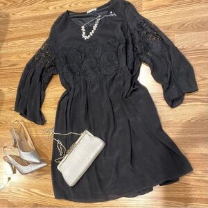 Elegant Indigo Rose Black Dress EUC